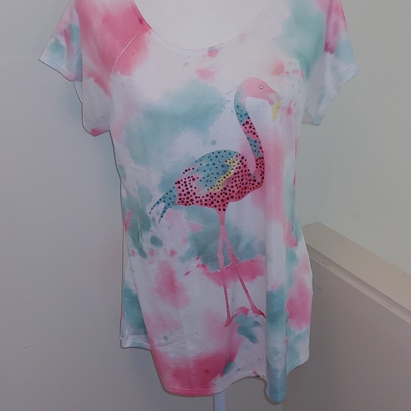 Style & Co Tops - Tie-dye flamingos jeweled shirt size medium Style & Co Tops - Tie-dye flamingos jeweled shirt size medium